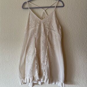 Zara Cream Lace Embroidered Mini Dress Size Large Ruffle Cottagecore Bridal